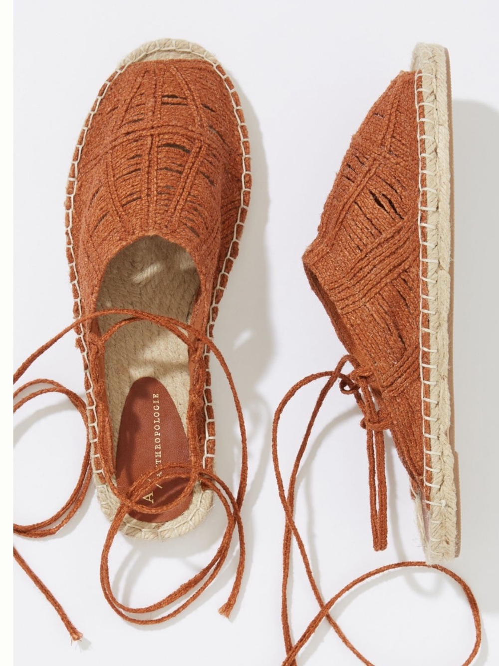 NWT! NEW IN BOX! Anthropologie Josefina Woven Ankle-Tie Flats Brown 7-7.5